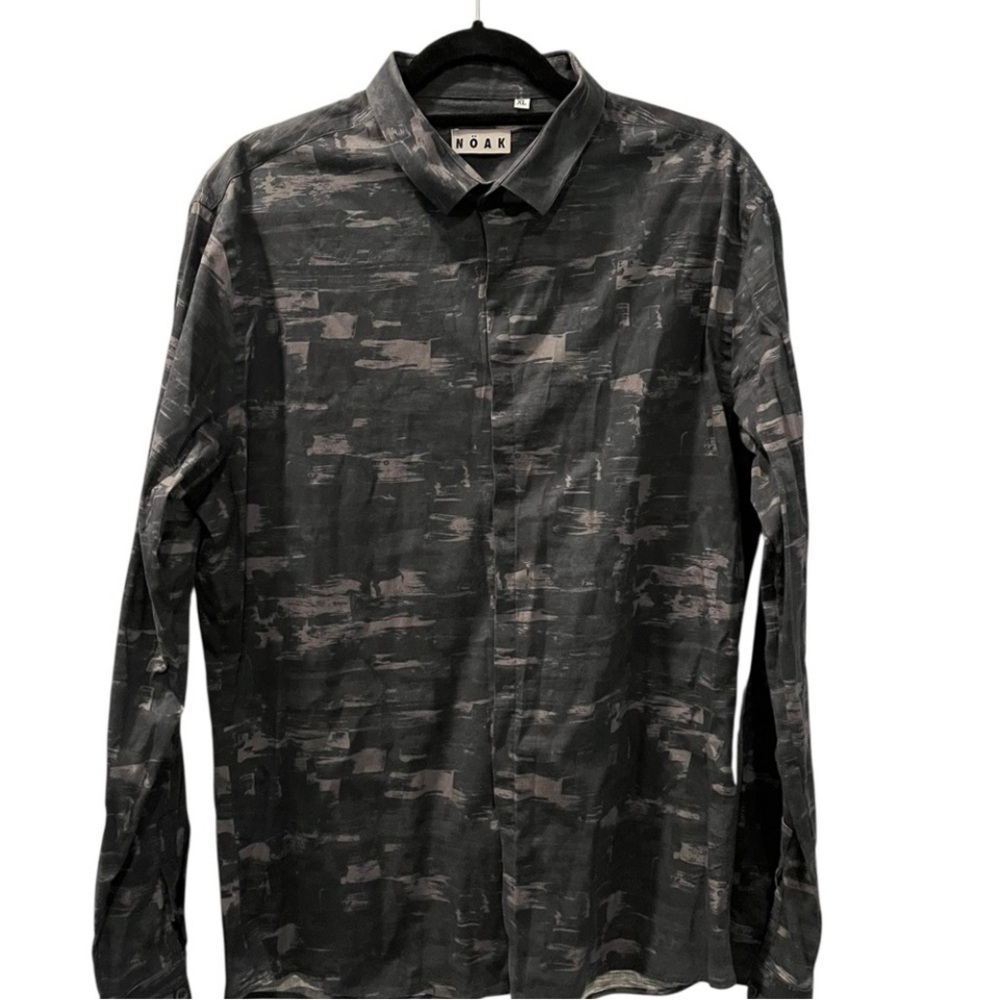 Noak Men's Black Casual Button Down Shirt Size XL